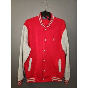 Vtg 90's Polo Ralph Lauren Varsity Letterman Jacket Men's L Red Gray Snap Bomber